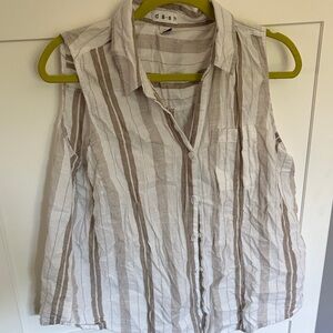 dash Women's Striped Sleeveless Button Down Shirt - Beige and White